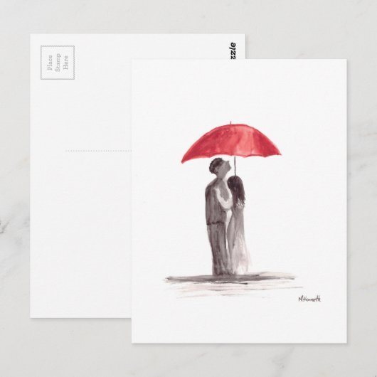 Rotes Schirmpaar Postkarte (Vorne/Hinten)