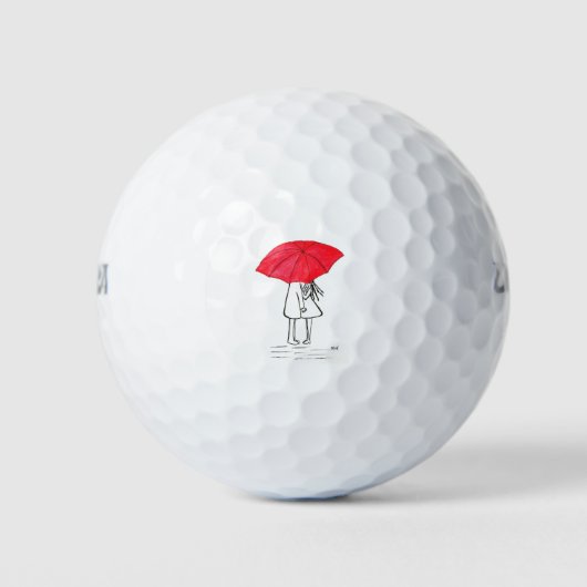 Rotes Schirmpaar rustikale schick-minimalistische  Golfball (Vorderseite)