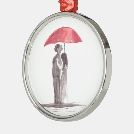 Rotes Schirmpaar Silbernes Ornament (Links)