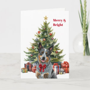 Rotes Schleife Australian Cattle Dog Weihnachtsbau Feiertagskarte