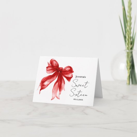 Rotes Schleifen-Coquette-Skript Sweet 16 Danke (Vorderseite)