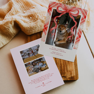 Rotes Schleifen-Karo-Valentinsfoto-Karte Einladung