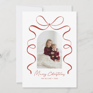 Rotes Schleifenband Minimalistische Weihnachtsfami Feiertagskarte