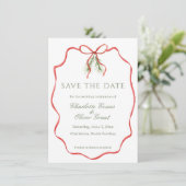 Rotes Schleifenband Winter Save The Date (Stehend Vorderseite)