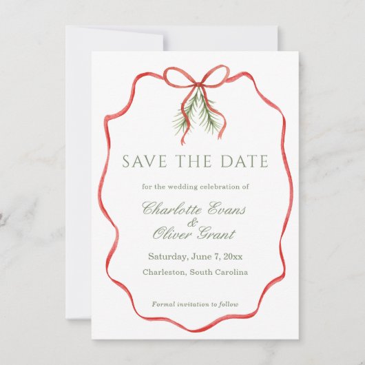 Rotes Schleifenband Winter Save The Date (Vorderseite)