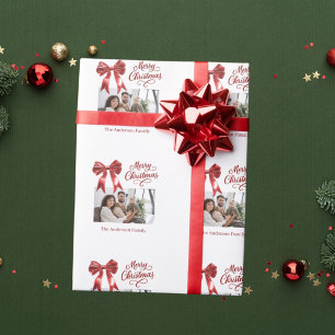 Rotes Schleifenfoto weißes Weihnachten Geschenkpapier