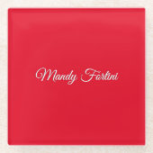 Rotes Schlicht Elegantes Minimalistisches Kalligra Glasuntersetzer (Vorderseite)