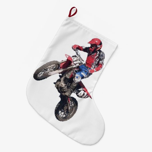 Rotes Schmutz-Fahrrad Großer Weihnachtsstrumpf (Vorderansicht (hängend))