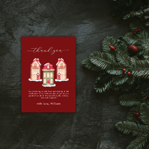 Rotes Schnee-Gingerbread-Dorf Baby Shower  Dankeskarte