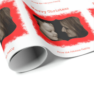 Rotes Schneeflocke-Familien-Foto-personalisierte Geschenkpapier