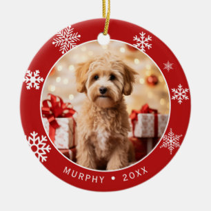 Rotes Schneeflocken-Doppel-Hunde-Foto-Ornament Keramik Ornament