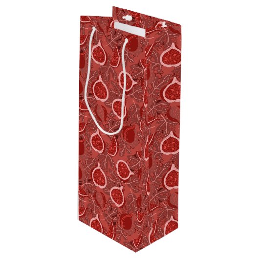 Rotes, schönes Fruchtmuster Geschenktüte Für Weinflaschen (Vorderseite Schrägansicht)