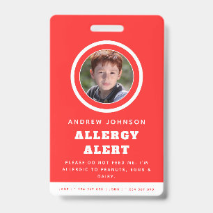 Rotes Schüler-Foto Lebensmittelallergie-Alarm Notf Ausweis