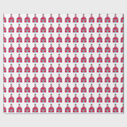 Rotes Schulhaus Geschenkpapier (Saum)