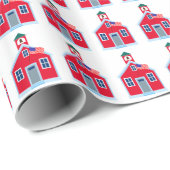 Rotes Schulhaus Geschenkpapier (Rolleneckpunkt)