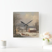 Rotes Schulhaus (Land-Szene) 1858 Quadratische Wanduhr (Zuhause)