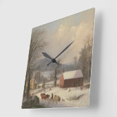 Rotes Schulhaus (Land-Szene) 1858 Quadratische Wanduhr (Winkel)