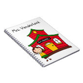Rotes Schulhaus mit Lehrer-Notizbuch Notizblock (Rechte Seite)