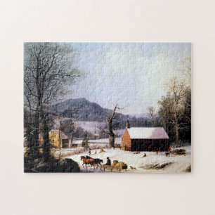 Rotes Schulhaus Winter George Henry Durrie 1858 Puzzle