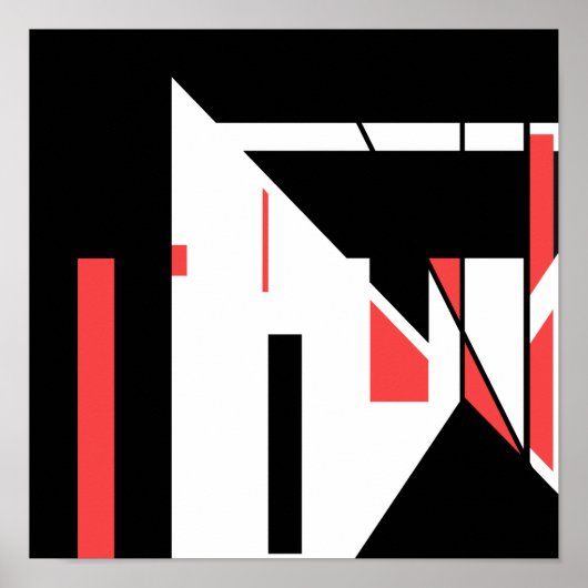 Rotes Schwarz auf weißem MCM-ähnlichem geometrisch Poster (Vorne)