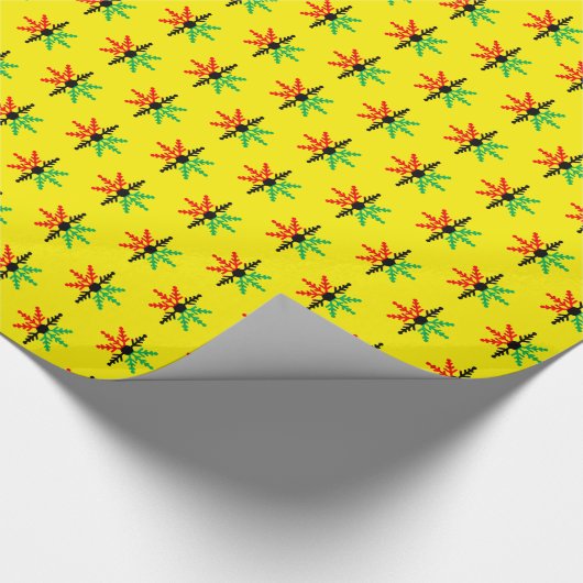 Rotes Schwarz Gelbes Schneeflocken Kwanzaa Geschenkpapier (Ecke)