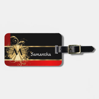 Rotes Schwarz- und Goldmonogramm Gepäckanhänger
