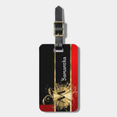 Rotes Schwarz- und Goldmonogramm Gepäckanhänger (Vorderseite vertikal)