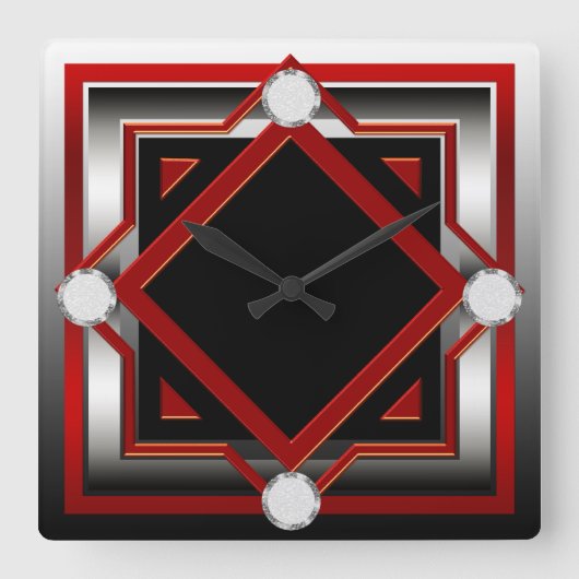 Rotes Schwarz und Silber Tonwand Uhr (Vorderseite)