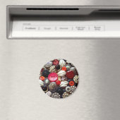 Rotes Schwarz und Silver Button Collage Magnet (In Situ (Geschirrspüler))