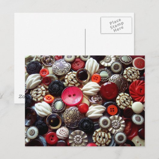 Rotes Schwarz und Silver Button Collage Postkarte (Vorne/Hinten)
