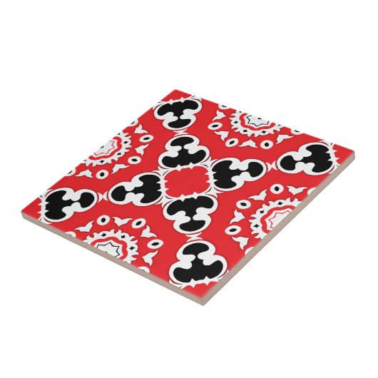 Rotes Schwarz und Weiß Elegantes Verziertes Damask Fliese (Seite)