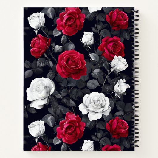 Rotes Schwarz und Weiße Rosen Goth Notizblock (Rückseite)