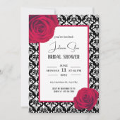 Rotes Schwarz-Weiß-Damast-Brautparty Einladung (Vorderseite)