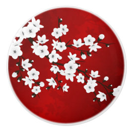 Rotes Schwarz-Weiß-Kirschblossom Asien Blumenkohl Keramikknauf