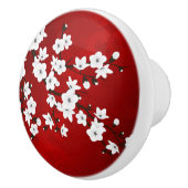 Rotes Schwarz-Weiß-Kirschblossom Asien Blumenkohl Keramikknauf (Rechts)