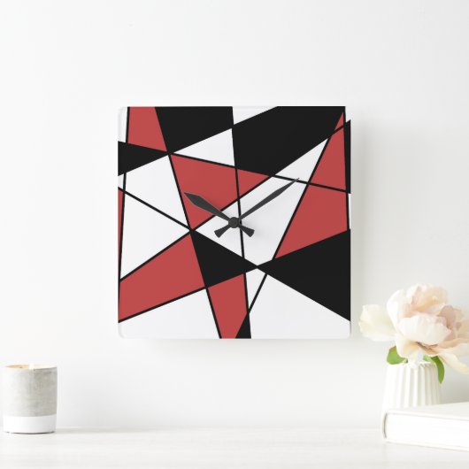 rotes Schwarz-Weiß-Muster Quadratische Wanduhr (Zuhause)