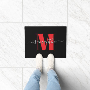 Rotes Schwarz-Weiß-Signatur-Monogramm 2025 Fußmatte