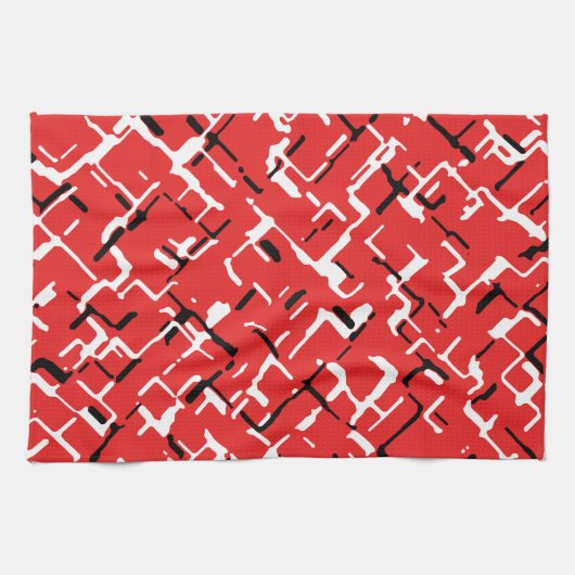 Rotes Schwarz-weißes Cooles Muster Geschirrtuch (Horizontal)