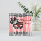 Rotes Schwarz-weißes Masquerade-Party Einladung (Stehend Vorderseite)