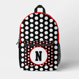 Rotes Schwarz-weißes Polka Dots Monogramm Bedruckter Rucksack