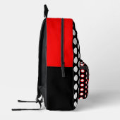 Rotes Schwarz-weißes Polka Dots Monogramm Bedruckter Rucksack (Links)