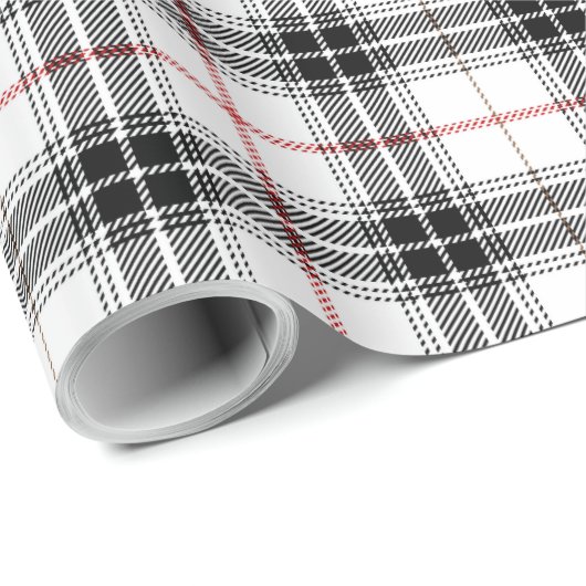 Rotes Schwarz-weißes schottisches Tartan-Kariertes Geschenkpapier (Rolleneckpunkt)