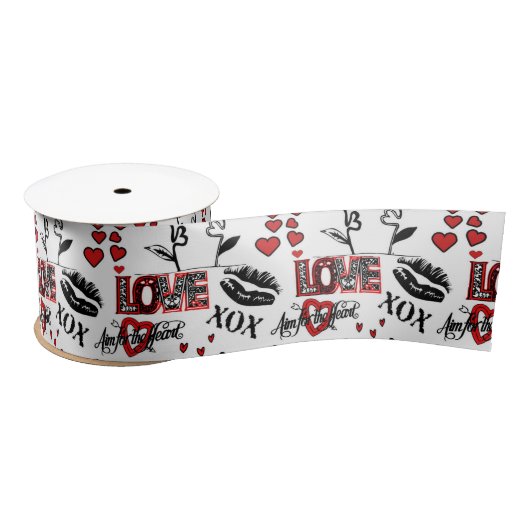 Rotes Schwarz-weißes Valentin Motif Ribbon Satinband (Spule)