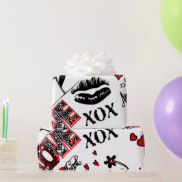Rotes Schwarz-weißes Valentine Motif Wrapping Pape Geschenkpapier