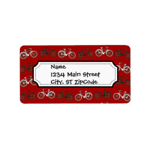 Rotes Schwarz-weißes Vintages Fahrrad Fahrrad Adressaufkleber