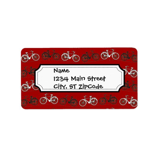 Rotes Schwarz-weißes Vintages Fahrrad Fahrrad Adressaufkleber (Vorne)