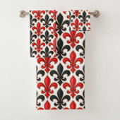 Rotes Schwarzes Barock Fleur-de-lis-Muster Badhandtuch Set (Insitu)