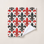 Rotes Schwarzes Barock Fleur-de-lis-Muster Badhandtuch Set (Waschlappen)