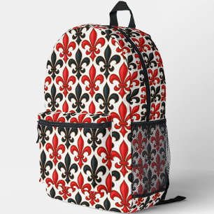 Rotes Schwarzes Barock Fleur-de-lis-Muster Bedruckter Rucksack