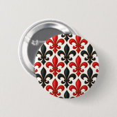 Rotes Schwarzes Barock Fleur-de-lis-Muster Button (Vorne & Hinten)